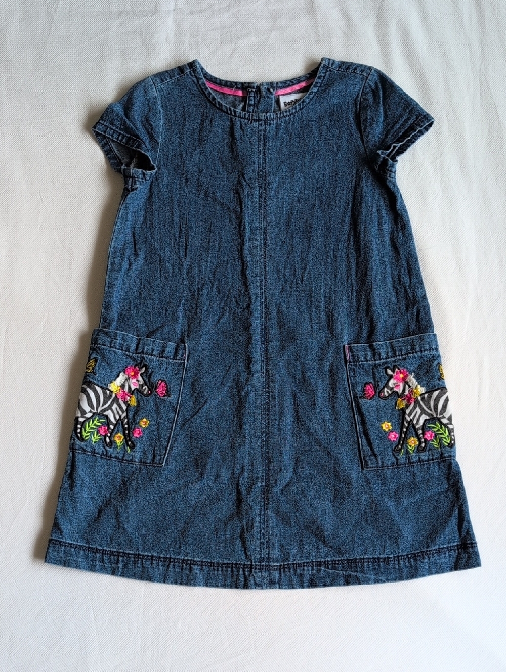 Bopster & Mimi Girls Denim Embroidered Zebra Floral Dress Shift Jumper 5